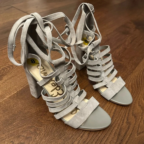 Sam Edelman Yarina Suede Laceup Block Heel Size 8 taupe - Picture 1 of 10